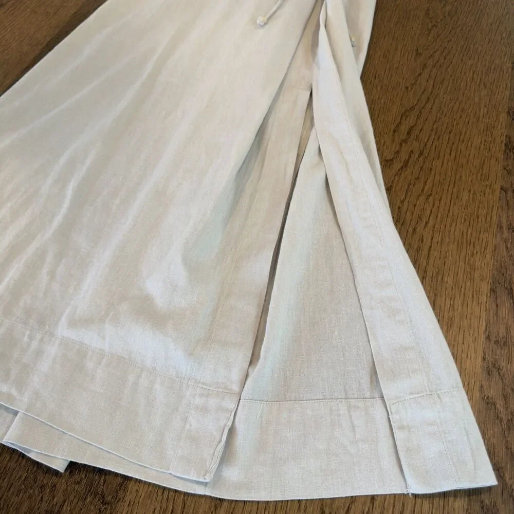 NWT Free People Francesca Linen Midi Dress Womens Sz L Ocean Pearl Lace Up Slit